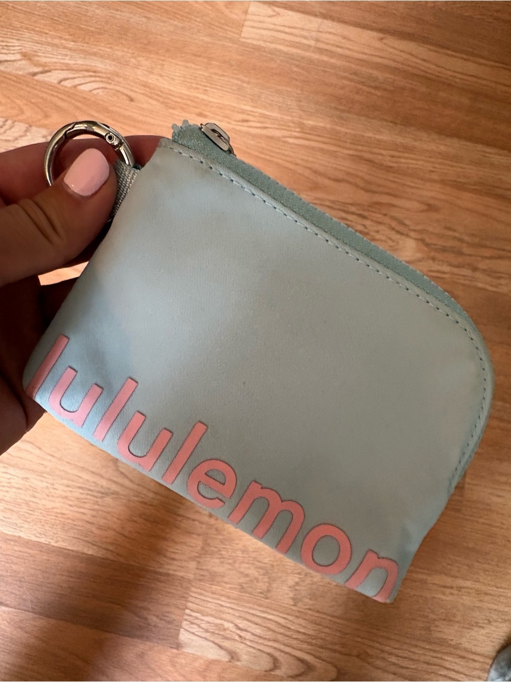 Lululemon Powder Blue Coin Pouch with Pink Logo